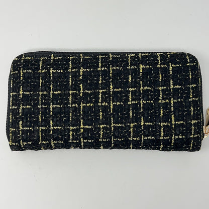 Badgley Mischka Zip Wallet in Black with Gold Thread Detail