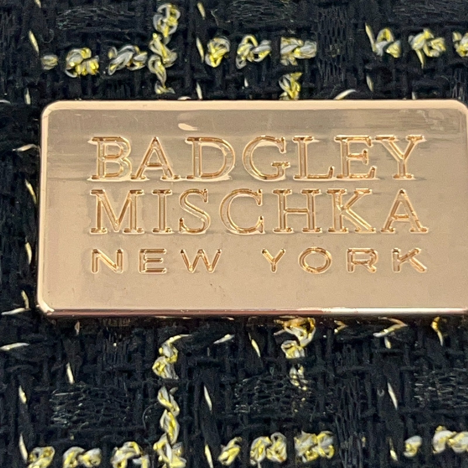 Badgley Mischka Zip Wallet in Black with Gold Accents, Front View