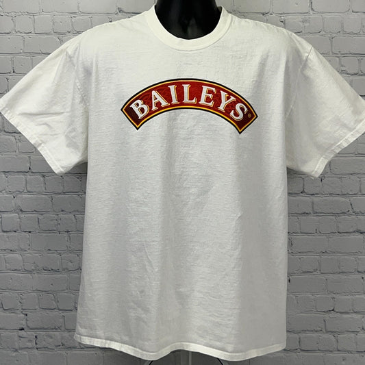 Port & Company White T-Shirt featuring Baileys Irish Cream logo in red arch on the front