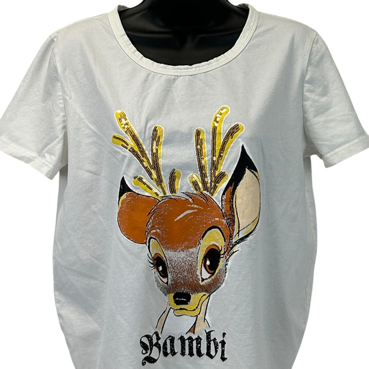 White Sugar T-Shirt featuring Bambi graphic in front, with colorful antlers and a relaxed fit.