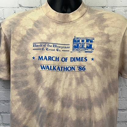 Tan tie-dye T-Shirt from Screen Stars featuring March of Dimes Walkathon 86 graphic on the front