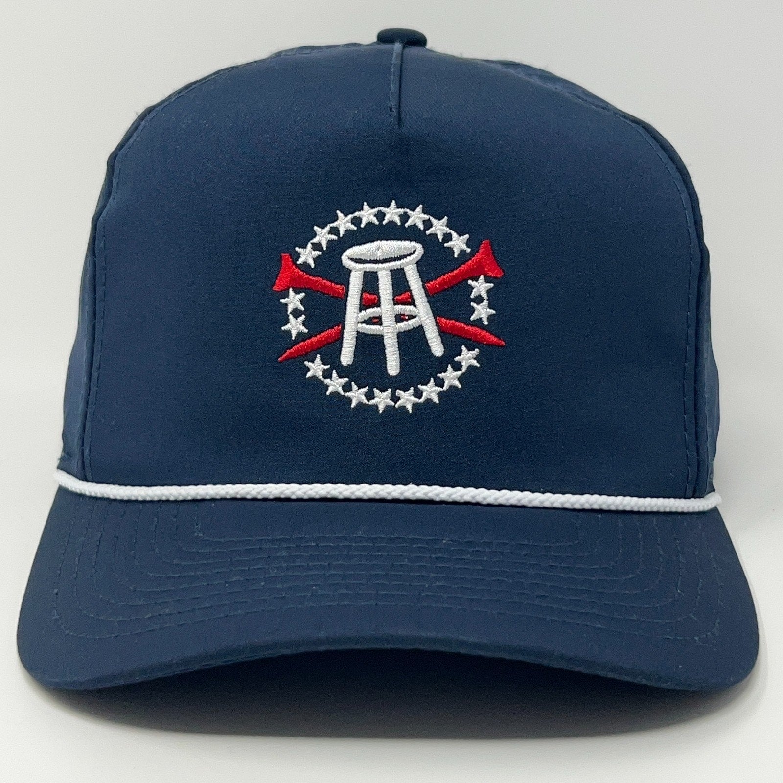 Navy Barstool Sports Golf Cap with Embroidered Logo and White Piping Detail on the Front
