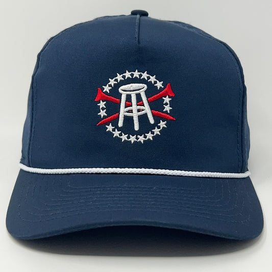 Navy Barstool Sports Golf Cap with Embroidered Logo and White Piping Detail on the Front