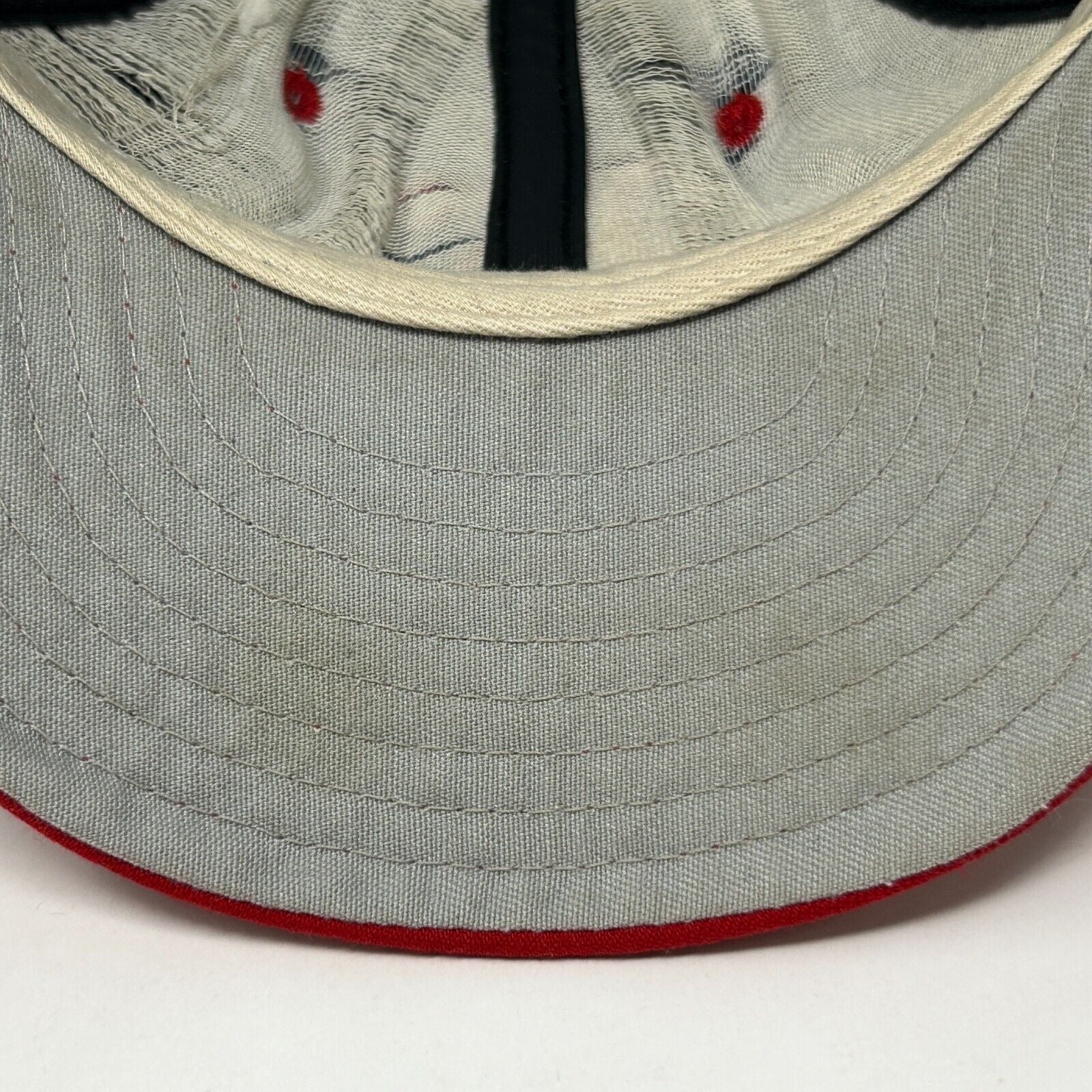 New Era baseball hat vintage gray with red accents front view