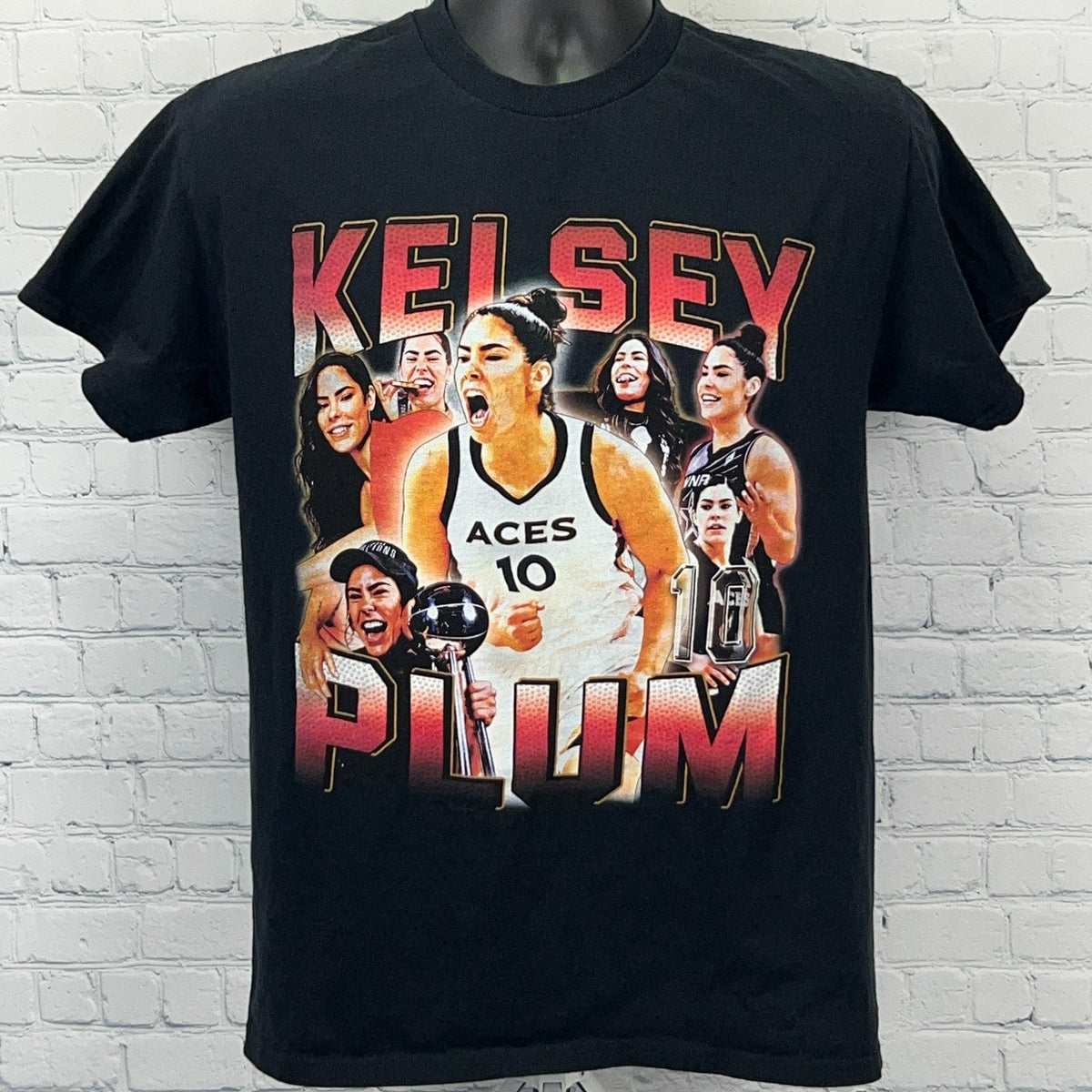 Gildan Black T-Shirt featuring Kelsey Plum graphic with multiple images and bold lettering