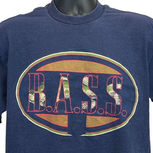 Navy blue JERZEES T-Shirt with Bass Anglers logo displayed prominently on the front