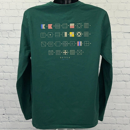 Batela long sleeve t-shirt in green featuring Nautical Signal Flags design for maritime enthusiasts