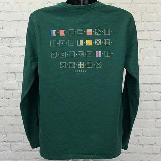 Batela long sleeve t-shirt in green featuring Nautical Signal Flags design for maritime enthusiasts