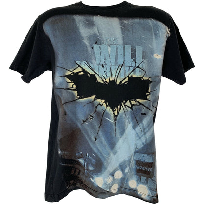 Red Tape Batman T-Shirt in black featuring a cracked logo design on the front, perfect for fans