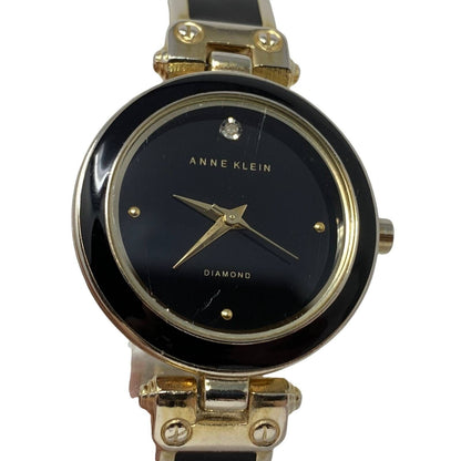 Anne Klein Diamond Womens Watch Black Gold Round Analog 12 Hour Wristwatch