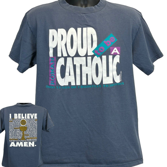 Proud Roman Catholic I Believe Amen Vintage 90s T Shirt Medium Jesus Christ Tee