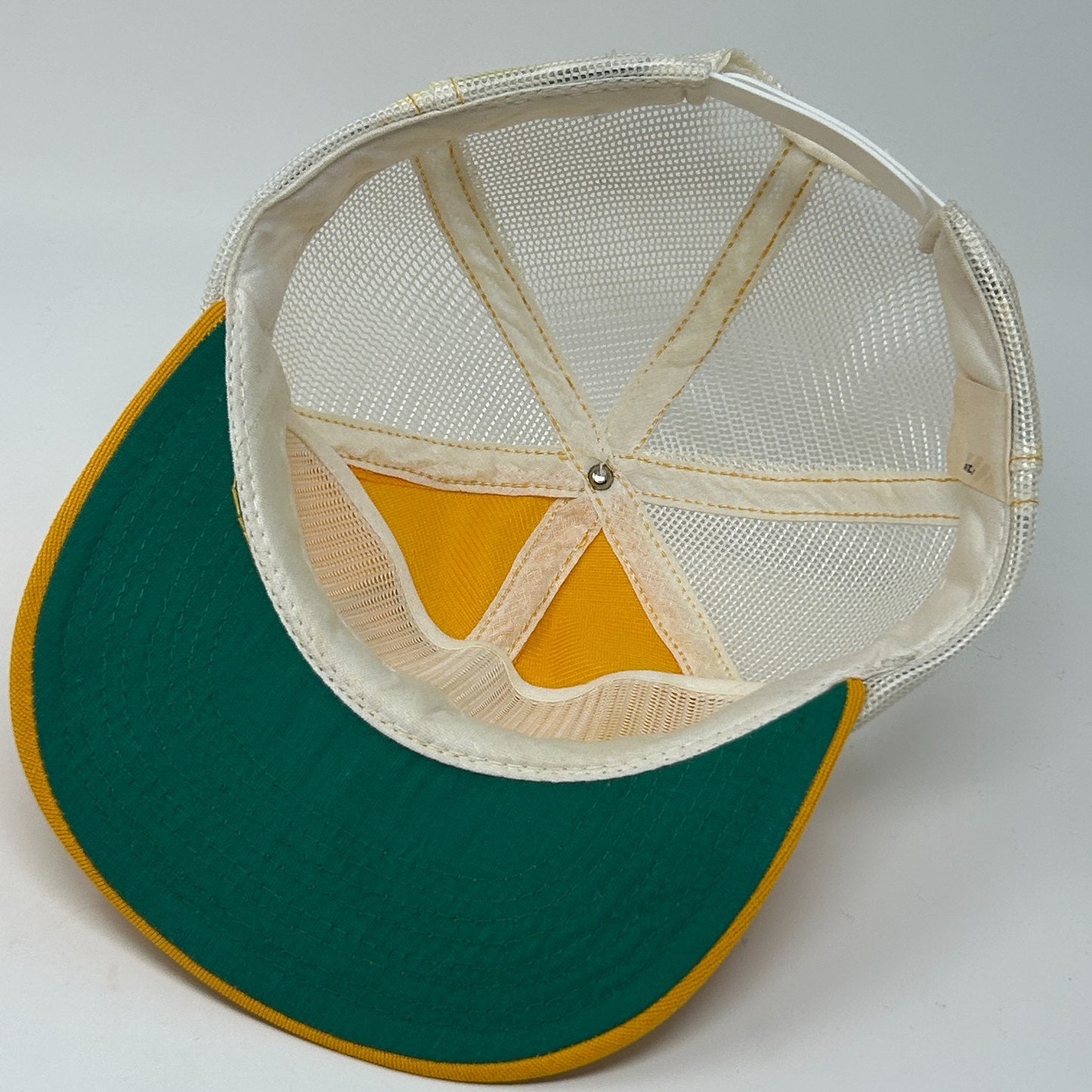 Vintage 70s First National Bank Trucker Hat Baseball Cap FNC Snapback Yellow