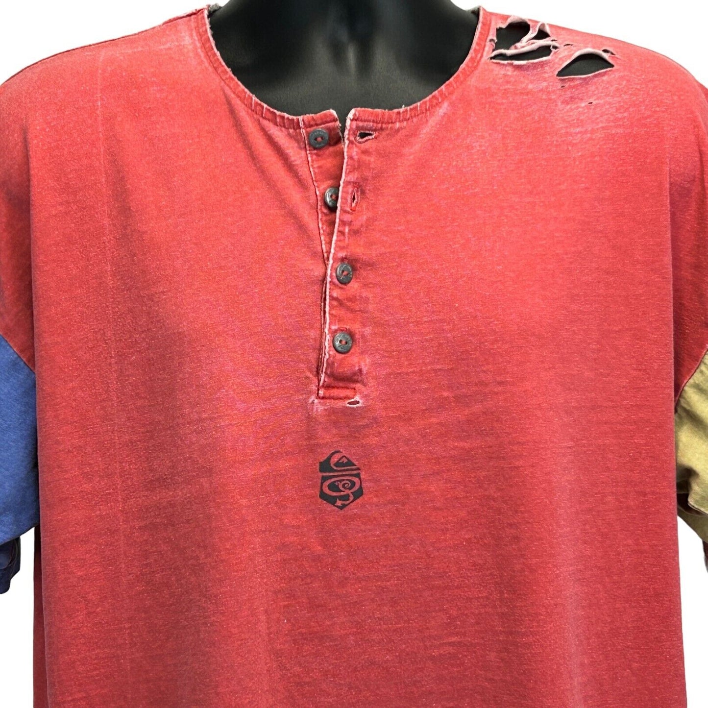 Quiksilver Distressed Vintage 80s 90s Henley T Shirt Medium Surfer Tee Mens Red