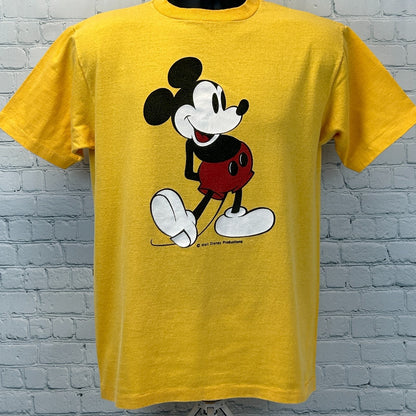 Vintage 70s Mickey Mouse T Shirt Walt Disney Disneyland Yellow Tee Mens M Medium - Neon Vintage
