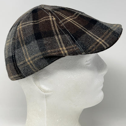 Wool Blend Tweed Plaid Flat Cap Hat Ivy Newsboy Cabbie Driving Scally Brown L-XL