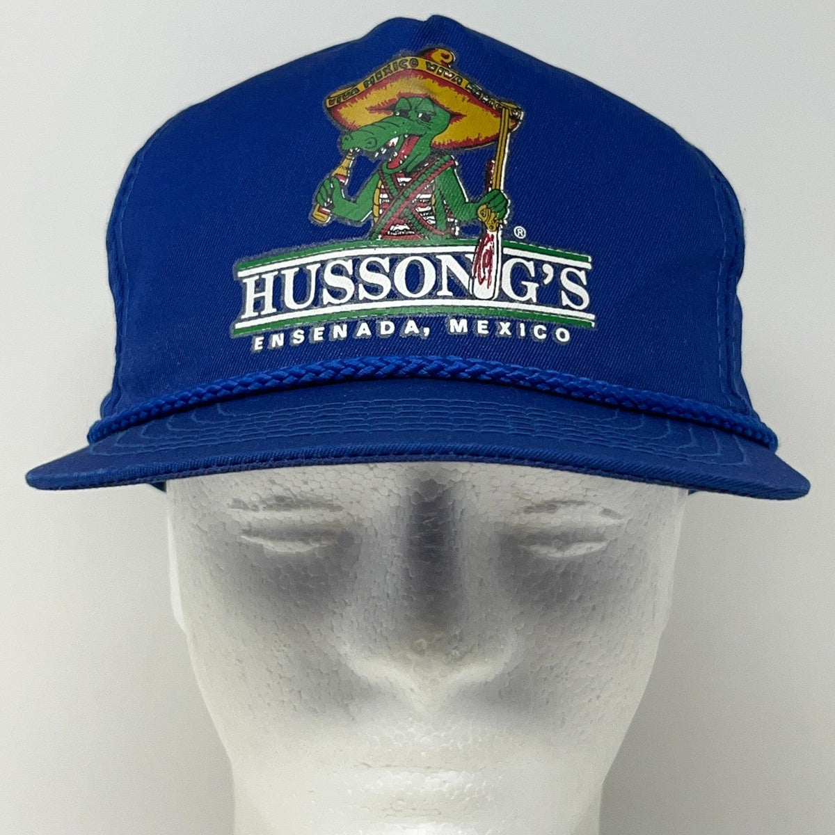 ヴィンテージ 90年代 Hussong's エンセナダ メキシコ ワニ革 ブルー スナップバック ベースボールキャップ