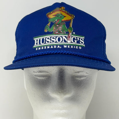 ヴィンテージ 90年代 Hussong's エンセナダ メキシコ ワニ革 ブルー スナップバック ベースボールキャップ