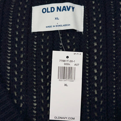 Old Navy Mens Sweater Vest XL X-Large Navy Cotton Open Knit V Neck NWT Casual