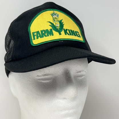 Vintage 80s Farm King Patch Trucker Hat Baseball Cap USA Mesh Snapback Black