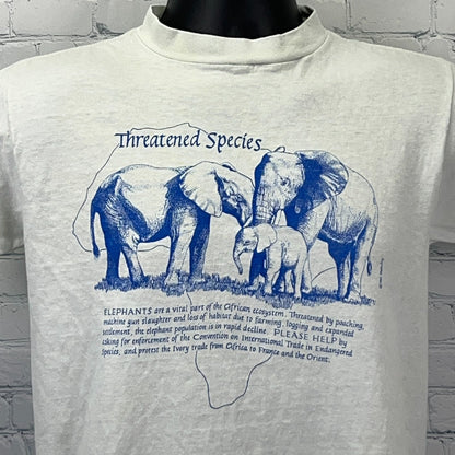 Vintage 80s Threatened Species Elephant Rhinoceros T Shirt White Unisex S Small