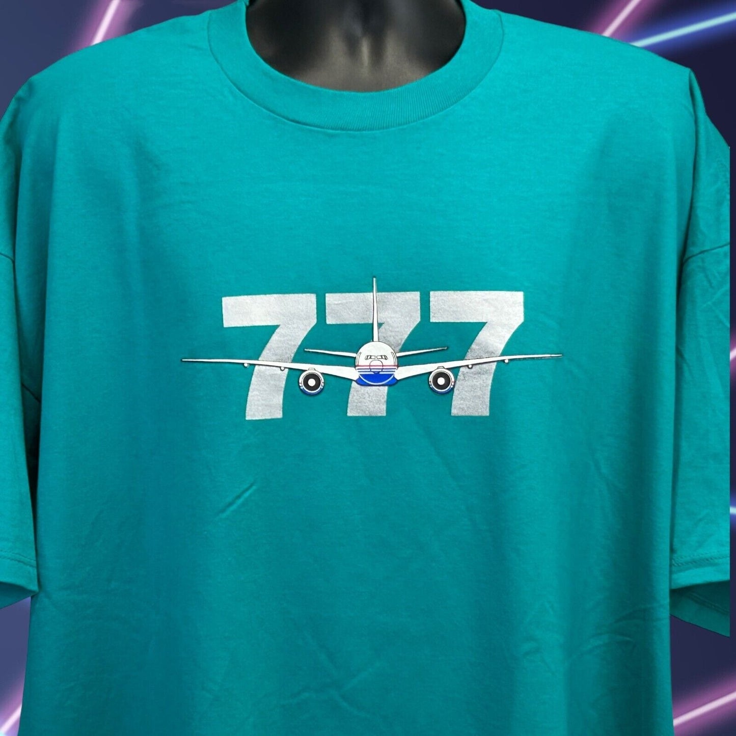 Vintage Boeing 777 T Shirt 3XL Triple Seven Airliner Airplane USA Tee Mens Green