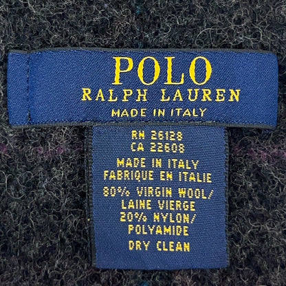 Polo Ralph Lauren Reversible Wool Scarf Gray Blue Red Plaid Pony Italy Made 8x64