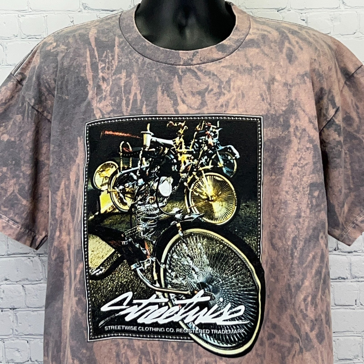 Vintage Y2K Streetwise Custom Bike Graphic T Shirt Gray Beige XL Los Angeles