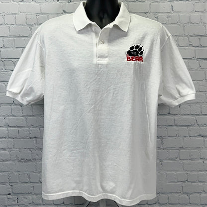 Vintage 90s The Bear 98.9 FM Radio Station Polo Shirt Indiana White Mens L Large
