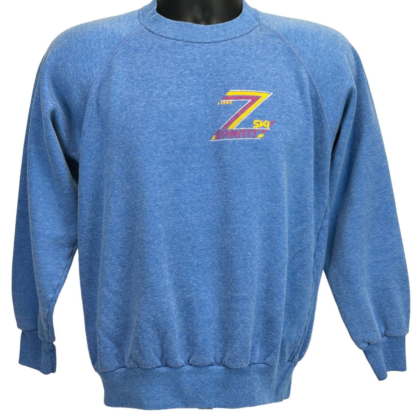 Sudadera de esquí de Zermatt, Suiza, estilo vintage, años 80, cuello redondo, para hombre, color azul