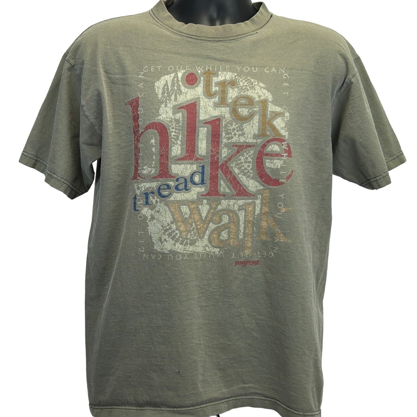 JanSport Hike Trek Tread Walk Vintage T Shirt Medium 90s Hiking USA Mens Beige