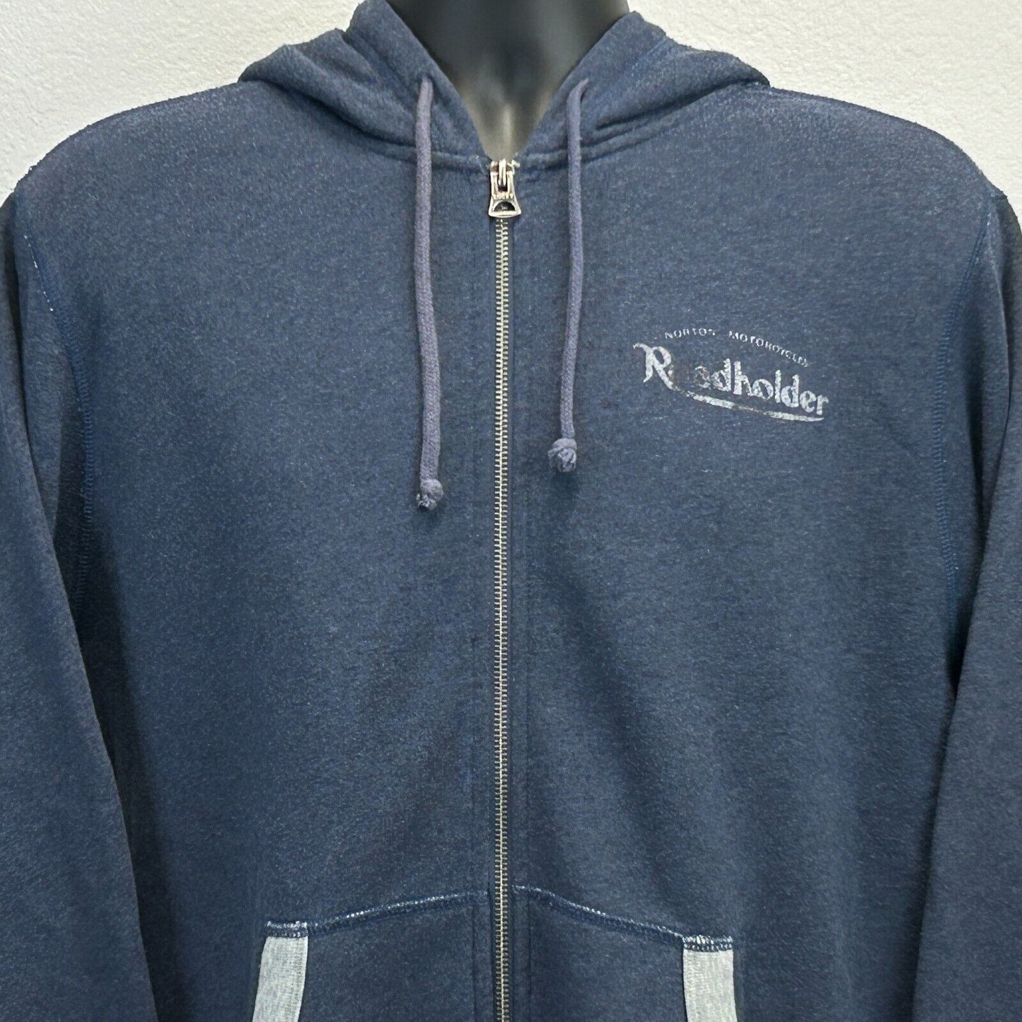 Norton Motorcycles Lucky Brand Hoodie Large Roadholder Bike Sweatshirt Mens Blue