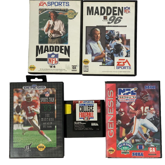 Lot Of 5 Sega Genesis Football Video Games NFL College Madden Montana Sports