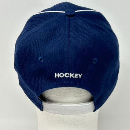 Gorra de béisbol de hockey Thunder de la Universidad Trine, con correa trasera azul y seis paneles