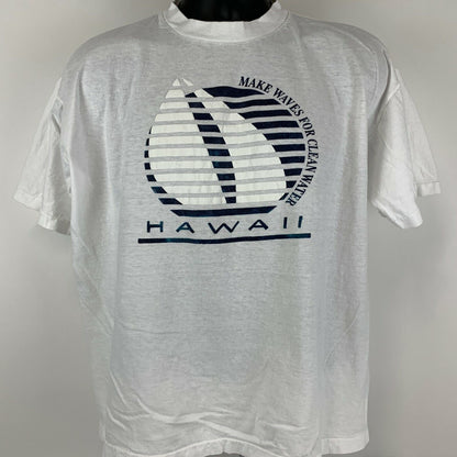 Make Waves For Clean Water Hawaii Vintage 80s T Shirt Large Sailing Mens White