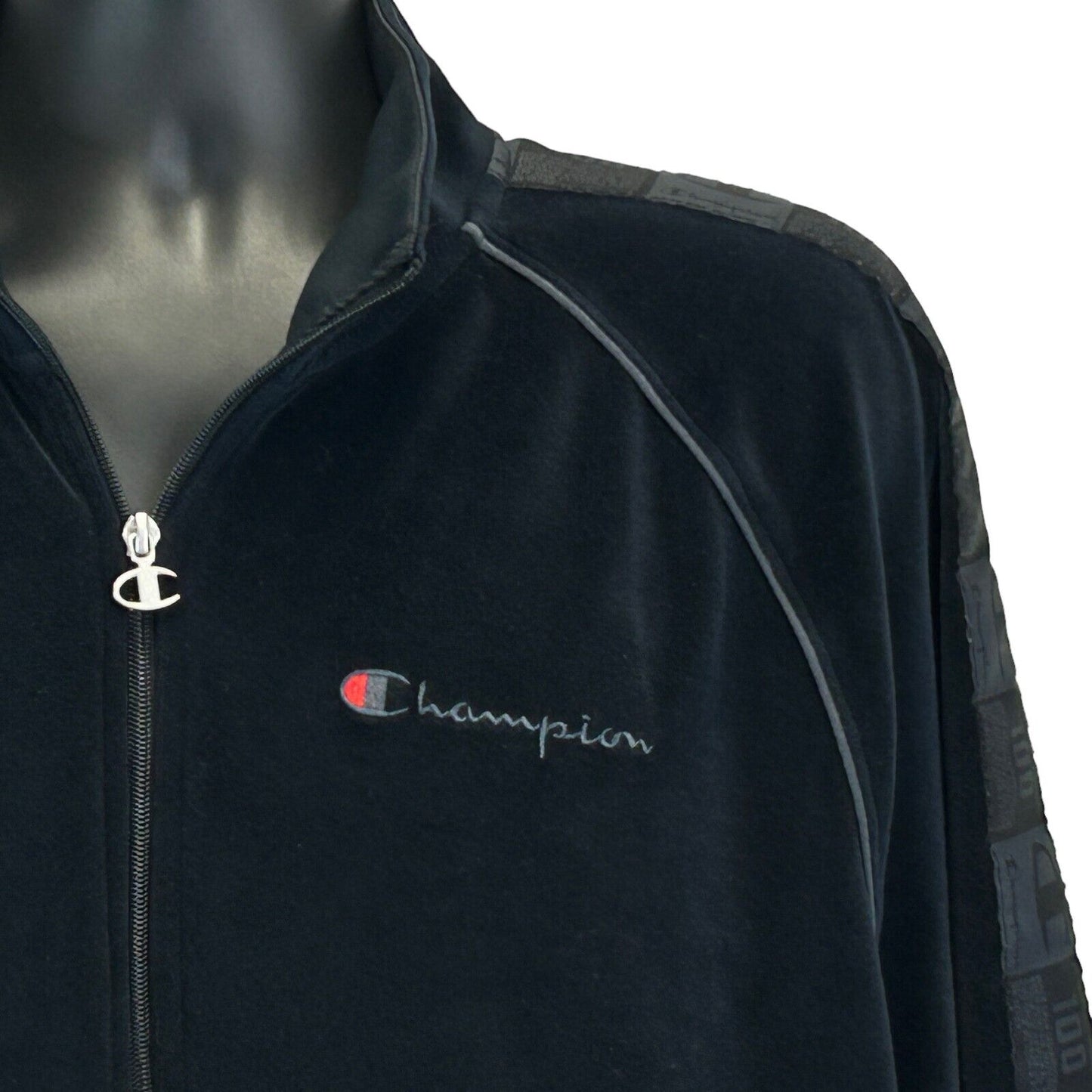 Champion 100 Years Velour Track Jacket Black Velvet Full Zip Long Sleeve XL