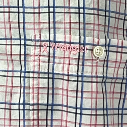 Wrangler Breast Cancer Awareness Pink Ribbon Plaid Shirt XL X-Large Button Down