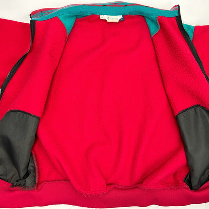 Columbia Vintage 90s Fleece Jacket Pink Green Colorblock Made In USA Large
