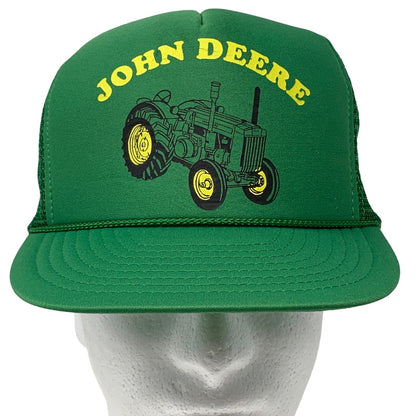 John Deere Farming Tractor Snapback Trucker Hat Vintage 80s Mesh Baseball Cap