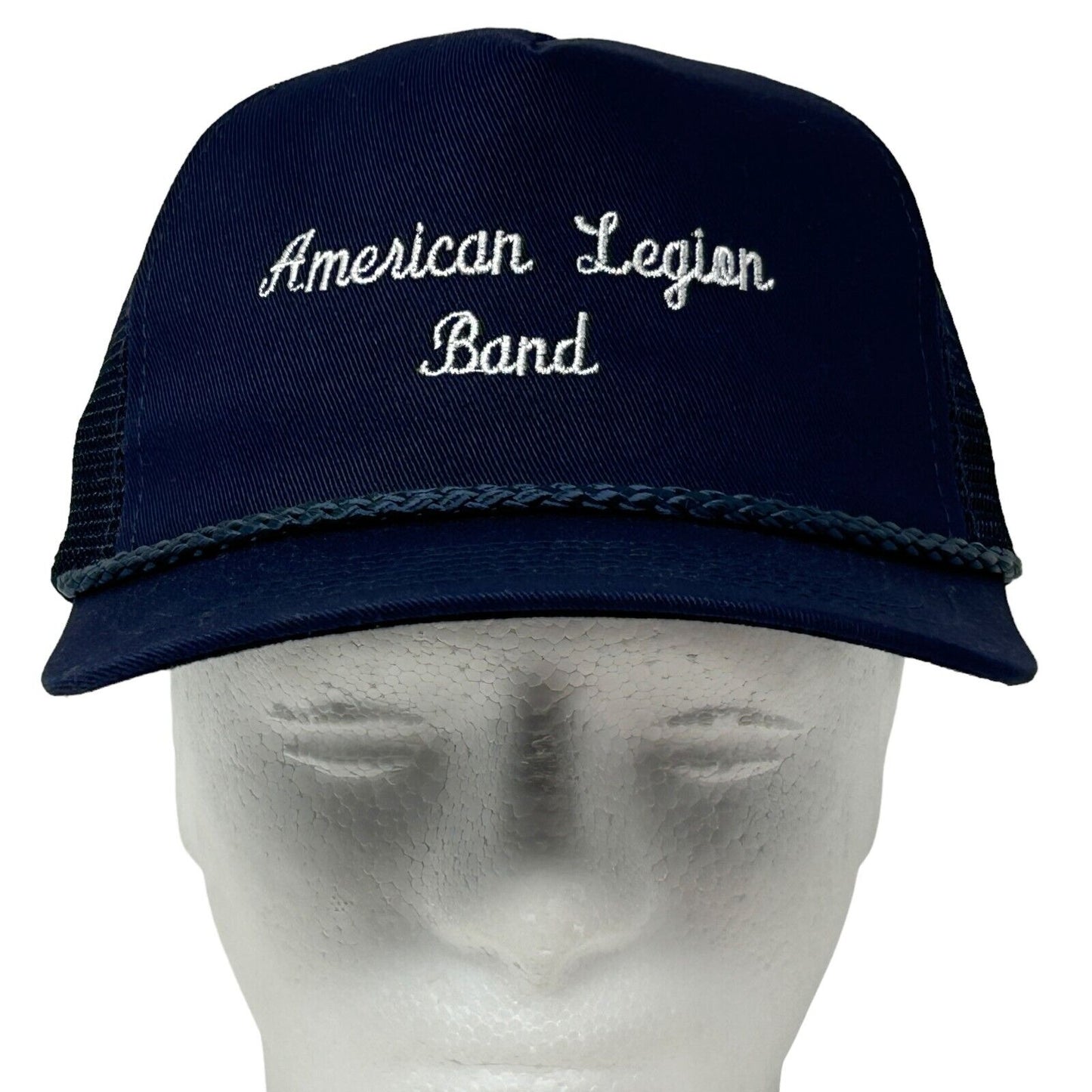 American Legion Band Vintage Trucker Baseball Hat Cap Rope Corded Blue 80s