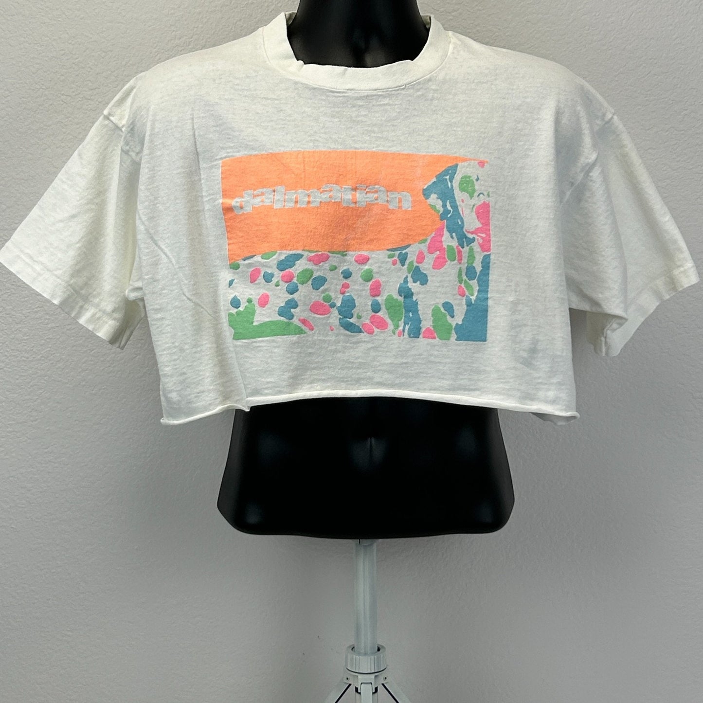 Vintage 90s Dalmatian Dog Crop Top T Shirt Made In USA White Tee XL X-Large