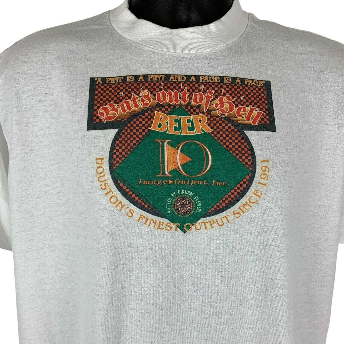 Vintage white T-Shirt featuring a front graphic with 'Beer' logo and colorful design