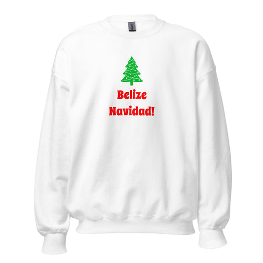 White Belize Navidad T-shirt featuring green Christmas tree design in front view