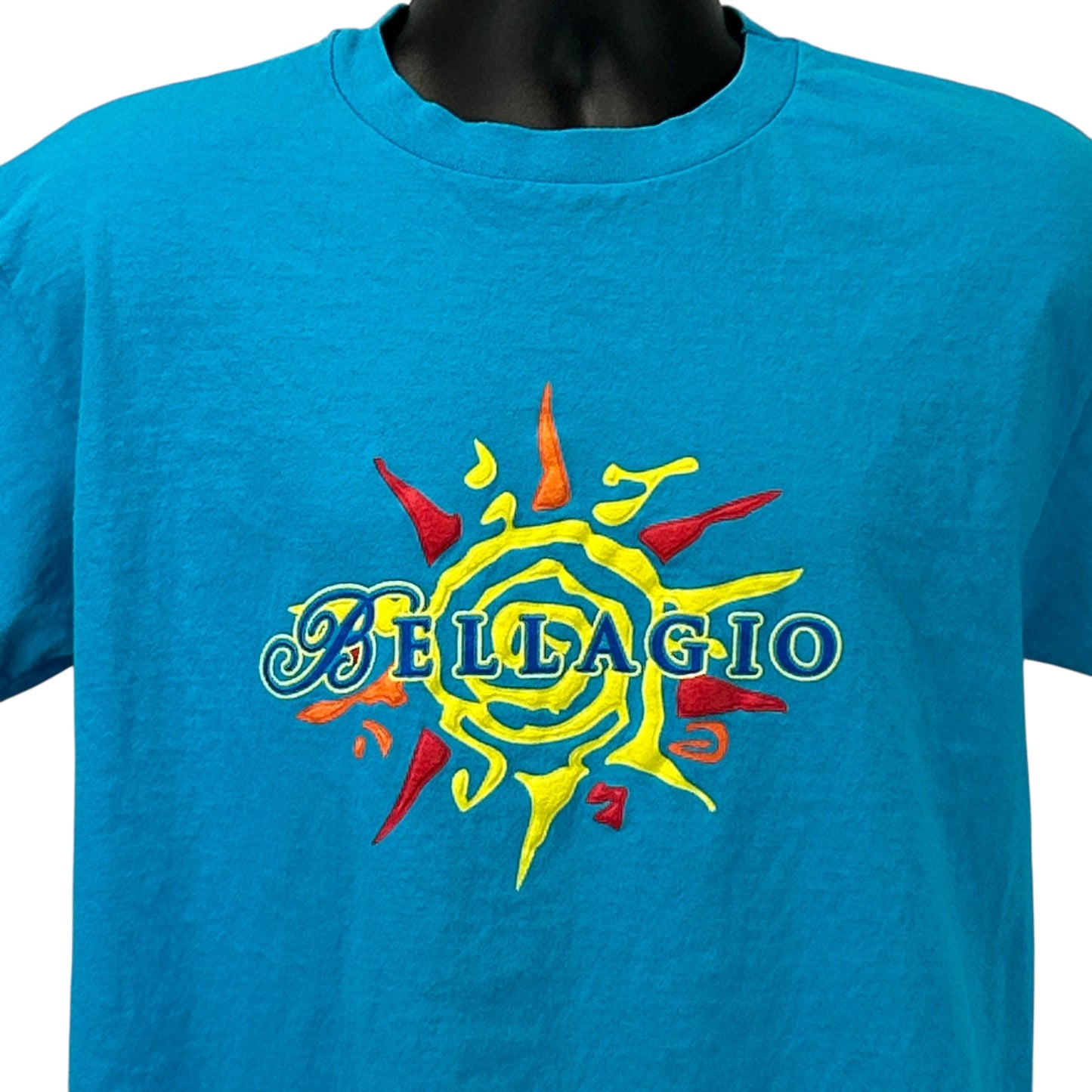 Vintage Las Vegas T-shirt in turquoise with colorful Bellagio logo on the front
