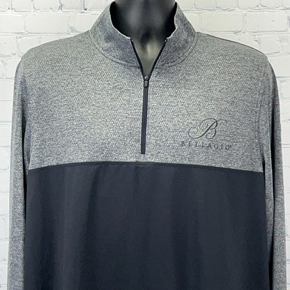 Men's Under Armour Bellagio Shirt in gray and black with half-zip and logo detail on the chest