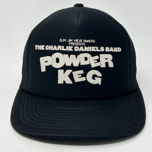 Vintage 80s Charlie Daniels Band Trucker Hat Cap Powder Keg Mesh Snapback Black