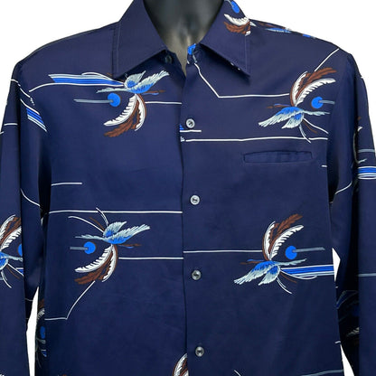 Mark Raysten Vintage 60s Button Front Shirt Medium Hawaii Malihini Mens Blue