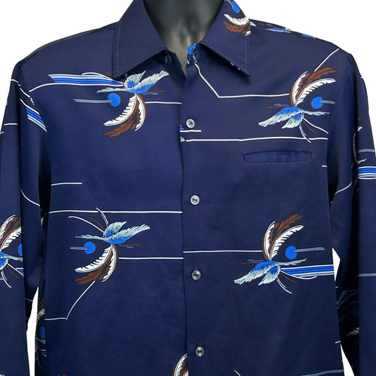 Camisa con botones delanteros vintage de los años 60 de Mark Raysten, color azul, estilo hawaiano, de Malihini, para hombre