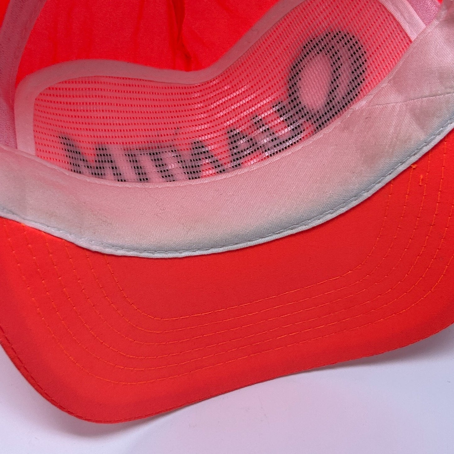 Vintage 90s Quantum Fishing Reels Hat Cap Blaze Orange Snapback Fisherman Rope