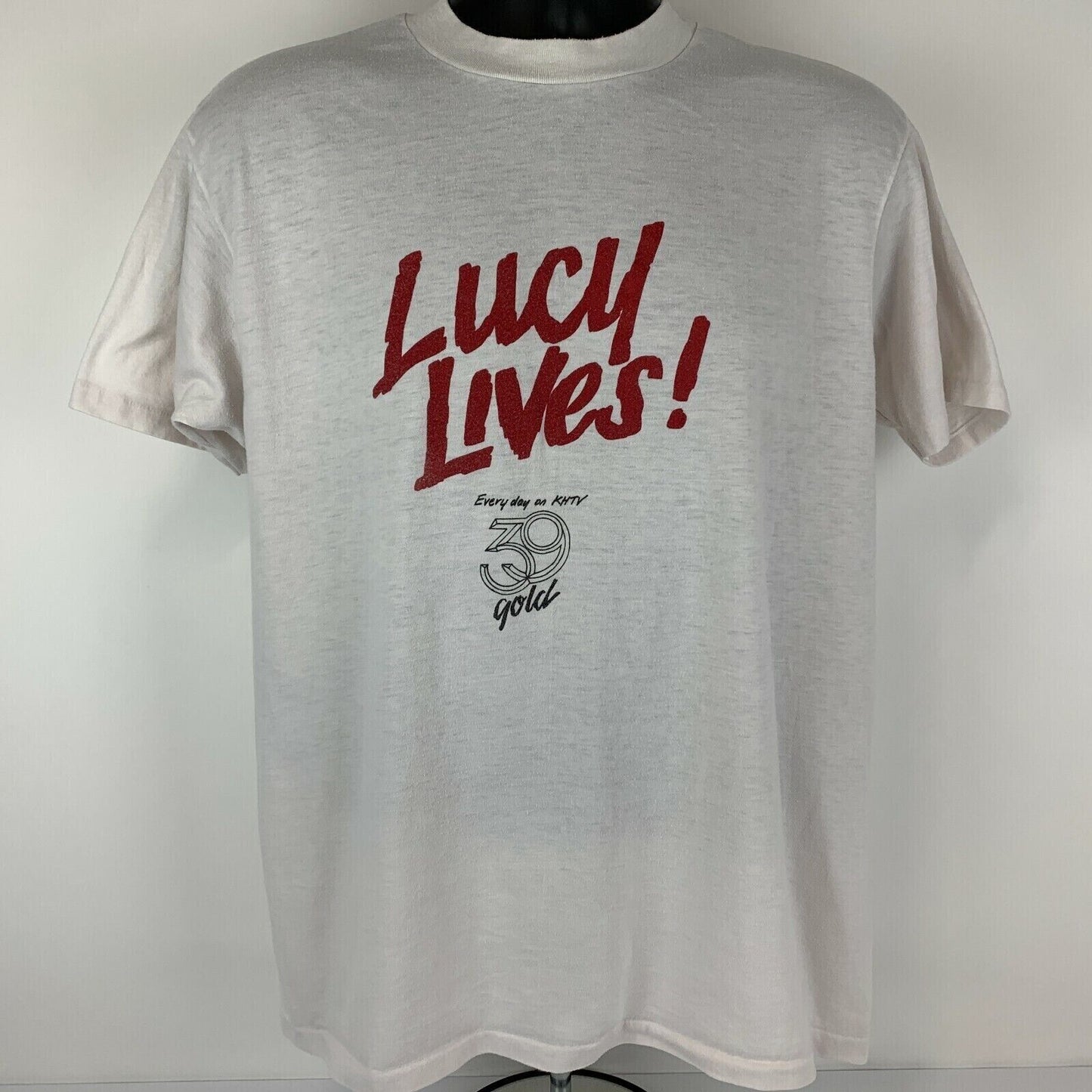 Camiseta vintage de los años 80 con la frase "I Love Lucy" de KHTV, talla grande, para hombre, color blanco, de Ricky Ricardo Houston, EE. UU.