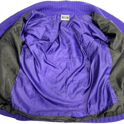 Chaqueta tipo cárdigan vintage de los años 80 con parte delantera abierta y diseño de corazón mediano para hombre, color morado y verde